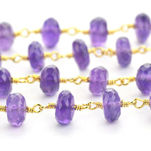 Load image into Gallery viewer, Amethyst Faceted Large Beads 7-8mm Gold Plated Rosary Chain
