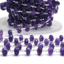 Load image into Gallery viewer, Amethyst Faceted Large Beads 7-8mm Silver Plated Rosary Chain
