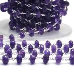 Amethyst Faceted Large Beads 7-8mm Silver Plated Rosary Chain
