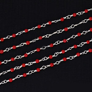 5ft Red Coral 2-2.5mm Silver Wire Wrapped Beads Rosary | Gemstone Rosary Chain | Wholesale Chain Faceted Crystal