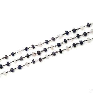 Iolite With Rainbow Faceted Large Beads 5-6mm Oxidized Rosary Chain