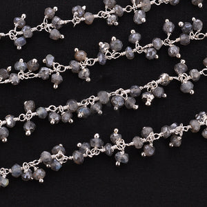 Mystique Labradorite Cluster Rosary Chain 2.5-3mm Faceted Silver Plated Dangle Rosary 5FT
