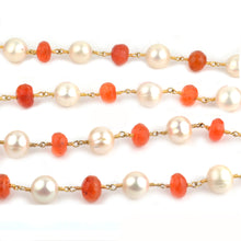 Load image into Gallery viewer, Carnelian With Pearl Faceted Large Beads 7-8mm Gold Plated Rosary Chain
