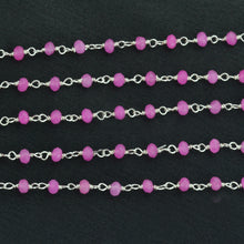 Load image into Gallery viewer, Hot Pink Chalcedony Faceted Bead Rosary Chain 3-3.5mm Silver Plated Bead Rosary 5FT
