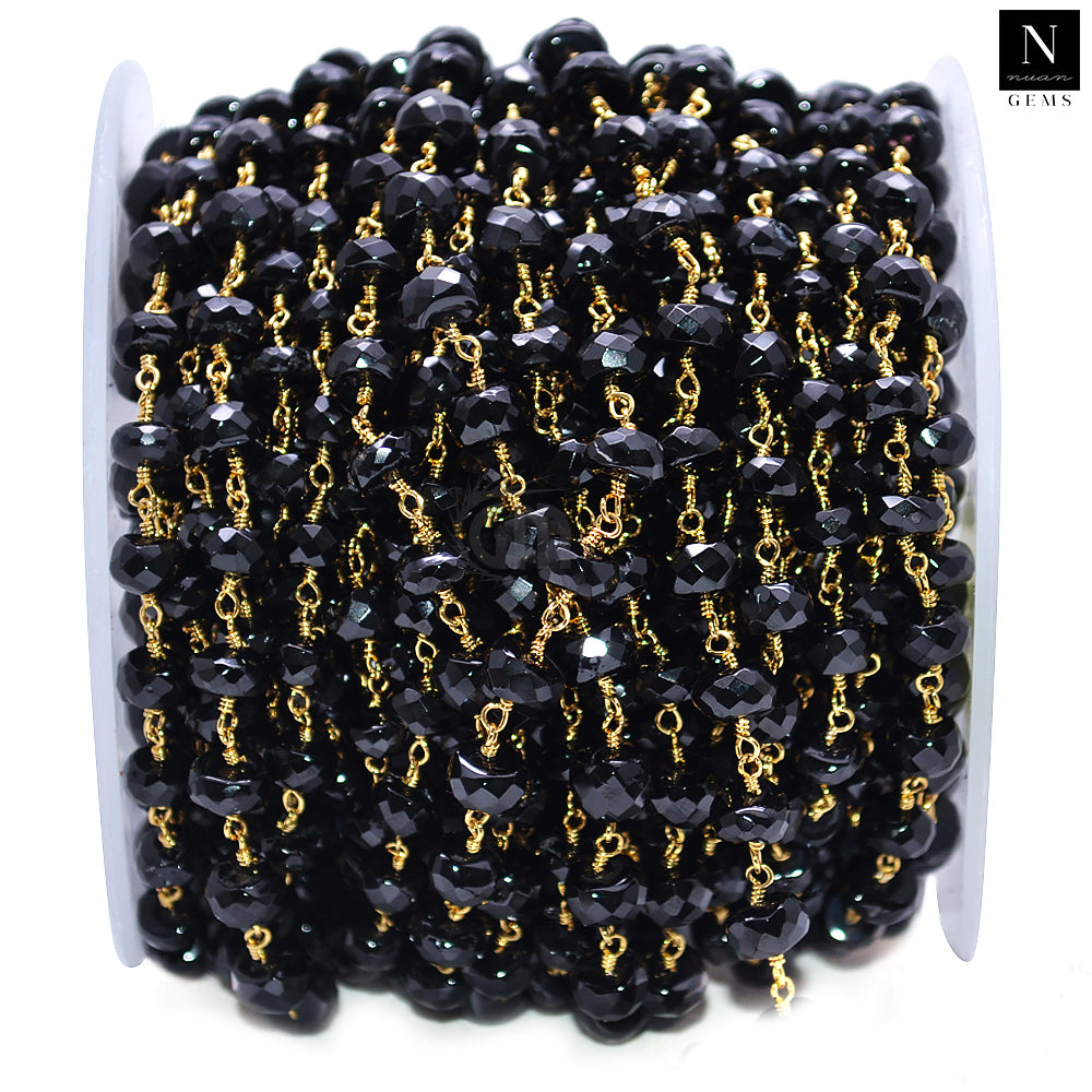 Black Spinel Faceted Large Beads 7-8mm Gold Plated Rosary Chain