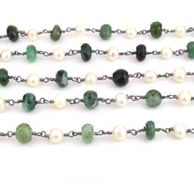 Load image into Gallery viewer, Emerald 7-8mm With Pearl 5-6mm Faceted Large Beads Oxidized Rosary Chain
