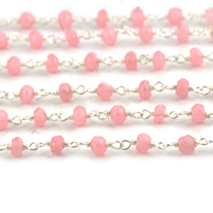 5ft Rose Chalcedony 3-3.5mm Sterling Silver Wire Wrapped Beads Rosary | Gemstone Rosary Chain | Wholesale Chain Faceted Crystal