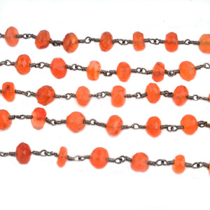 Carnelian Faceted Large Beads 7-8mm Oxidized Rosary Chain