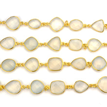 Load image into Gallery viewer, White Chalcedony 10-15mm Bezel Mix Faceted Gold Bezel Continuous Connector Chain

