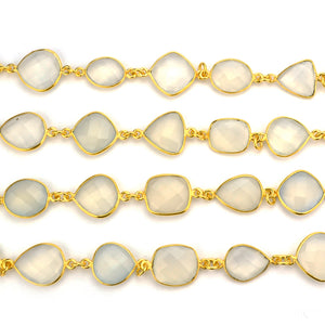 White Chalcedony 10-15mm Bezel Mix Faceted Gold Bezel Continuous Connector Chain