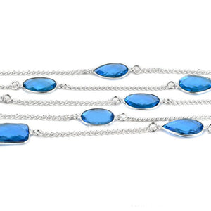 Blue Topaz 15mm Mix Shape Silver Plated Wholesale Connector Rosary Chain