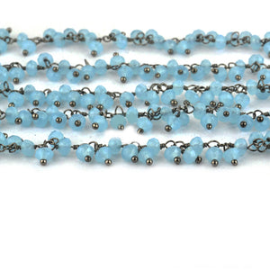Light Aqua chalcedony Cluster Rosary Chain 2.5-3mm Faceted Oxidized Dangle Rosary 5FT
