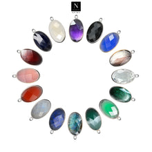 Load image into Gallery viewer, 10pc Set Oval Birthstone Single Bail Silver Plated Bezel Link Gemstone Connectors 10x20mm
