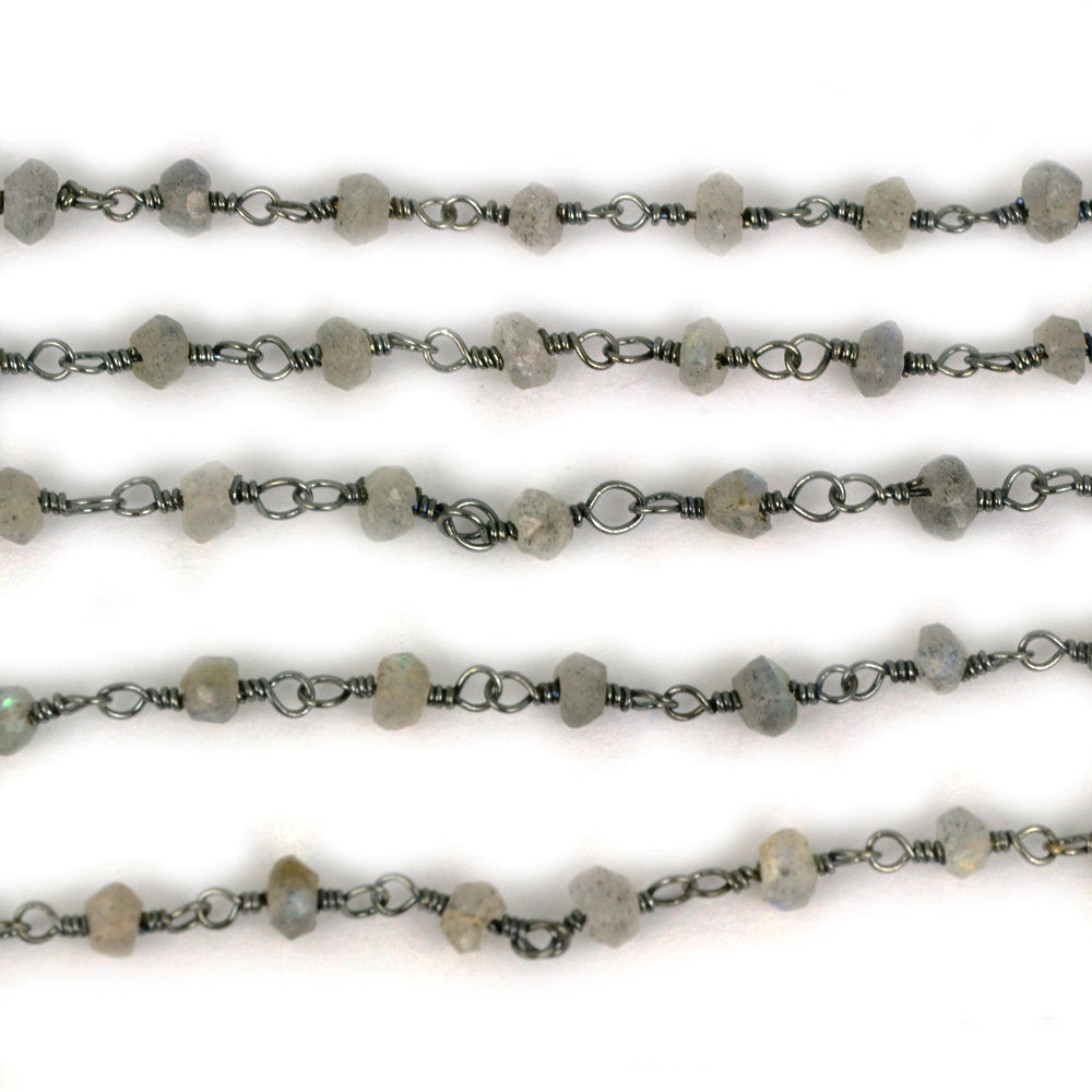 Labradorite Faceted Bead Rosary Chain 3-3.5mm Oxidized Bead Rosary 5FT