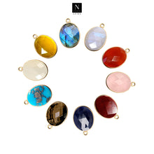 Load image into Gallery viewer, 10pc Set Oval Birthstone Single Bail Gold Plated Bezel Link Gemstone Connectors 12x16mm
