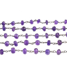 Load image into Gallery viewer, Amethyst Faceted Large Beads 5-6mm Oxidized Rosary Chain
