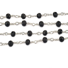 Load image into Gallery viewer, Black Chalcedony Faceted Bead Rosary Chain 3-3.5mm Silver Plated Bead Rosary 5FT
