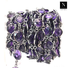 Load image into Gallery viewer, Amethyst 10mm Mix Faceted Shape  Oxidized Bezel Continuous Connector Chain
