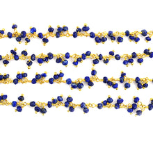 Load image into Gallery viewer, Lapis Lazuli Cluster Rosary Chain 2.5-3mm Faceted Gold Plated Dangle Rosary 5FT
