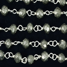 Load image into Gallery viewer, Pyrite Faceted Bead Rosary Chain 3-3.5mm Silver Plated Bead Rosary 5FT

