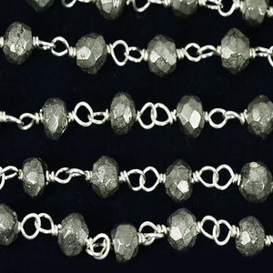 Pyrite Faceted Bead Rosary Chain 3-3.5mm Silver Plated Bead Rosary 5FT