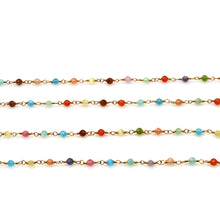 Load image into Gallery viewer, Multi Color Mix Faceted Bead Rosary Chain 3-3.5mm Gold Plated Bead Rosary 5FT
