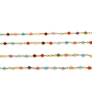 Multi Color Mix Faceted Bead Rosary Chain 3-3.5mm Gold Plated Bead Rosary 5FT