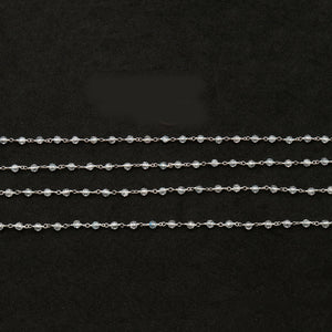 White Topaz Faceted Bead Rosary Chain 3-3.5mm Sterling Silver Bead Rosary 5FT