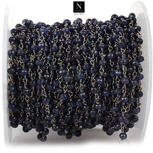 Black Sapphire Faceted Bead Rosary Chain 3-3.5mm Oxidized Bead Rosary 5FT