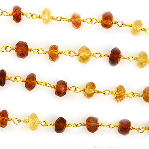 Hessonite Faceted Large Beads 5-6mm Gold Plated Rosary Chain
