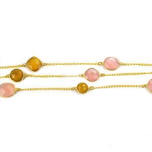 Rose Chalcedony With Yellow Chalcedony 10-15mm Mix Shape Gold Plated Wholesale Connector Rosary Chain