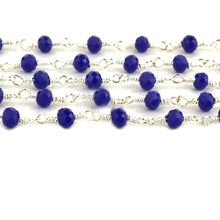 Load image into Gallery viewer, Dark Blue Chalcedony Faceted Bead Rosary Chain 3-3.5mm Silver Plated Bead Rosary 5FT
