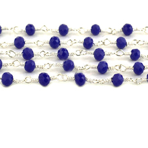 Dark Blue Chalcedony Faceted Bead Rosary Chain 3-3.5mm Silver Plated Bead Rosary 5FT