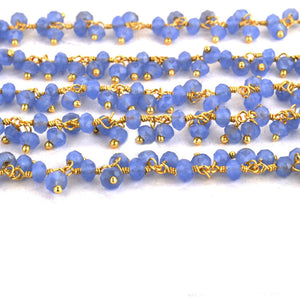Iolite Blue Cluster Rosary Chain 2.5-3mm Faceted Gold Plated Dangle Rosary 5FT