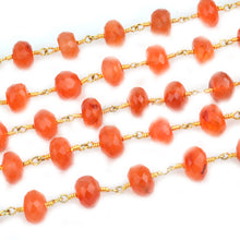 Load image into Gallery viewer, Carnelian Faceted Large Beads 7-8mm Gold Plated Rosary Chain
