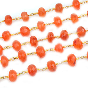 Carnelian Faceted Large Beads 7-8mm Gold Plated Rosary Chain