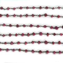 Load image into Gallery viewer, Ruby Faceted Bead Rosary Chain 3-3.5mm Oxidized Bead Rosary 5FT
