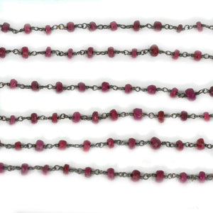 Ruby Faceted Bead Rosary Chain 3-3.5mm Oxidized Bead Rosary 5FT