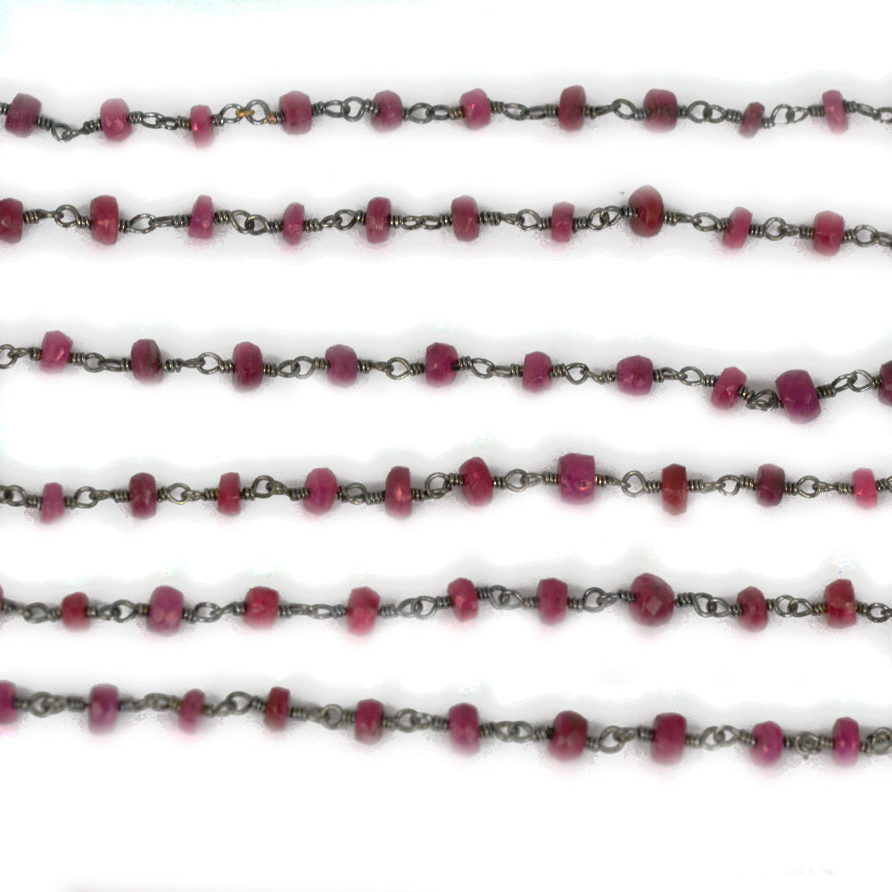 Ruby Faceted Bead Rosary Chain 3-3.5mm Oxidized Bead Rosary 5FT