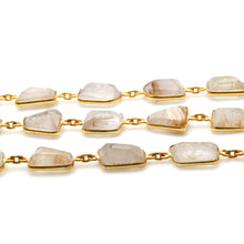 Load image into Gallery viewer, Golden Rutiliated 10-15mm Faceted Shape Gold Plated Bezel Continuous Connector Chain
