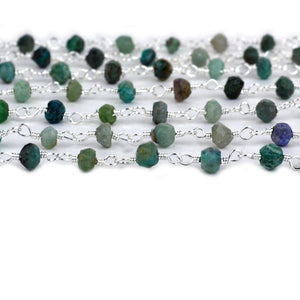 Chrysocolla Faceted Bead Rosary Chain 3-3.5mm Sterling Silver Bead Rosary 5FT