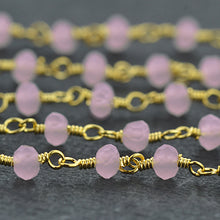 Load image into Gallery viewer, Rose Quartz Faceted Bead Rosary Chain 3-3.5mm Gold Plated Bead Rosary 5FT
