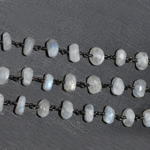 Load image into Gallery viewer, Rainbow moonstone Faceted Large Beads 7-8mm Oxidized Rosary Chain
