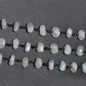 Rainbow moonstone Faceted Large Beads 7-8mm Oxidized Rosary Chain