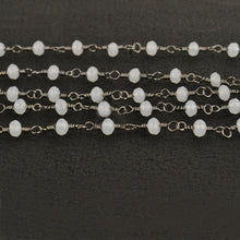 Load image into Gallery viewer, White Chalcedony Faceted Bead Rosary Chain 3-3.5mm Oxidized Bead Rosary 5FT
