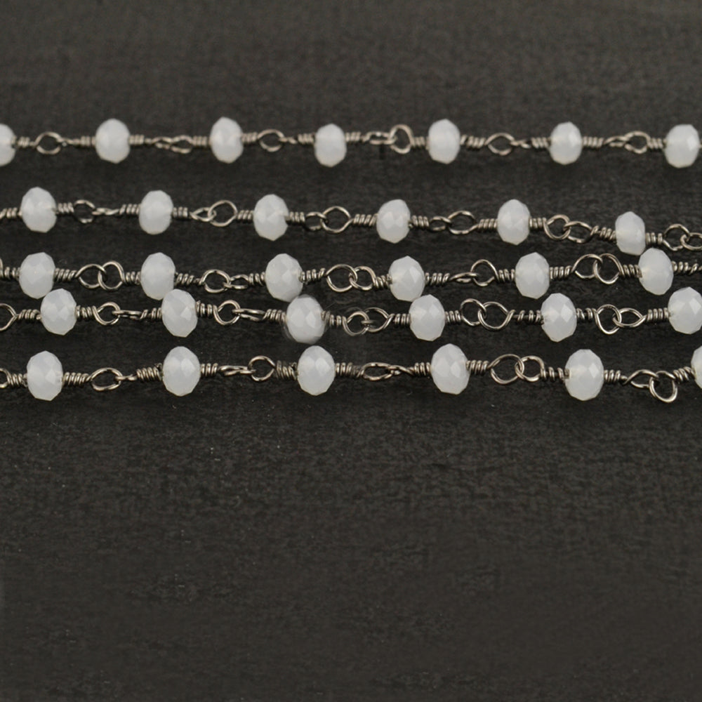 White Chalcedony Faceted Bead Rosary Chain 3-3.5mm Oxidized Bead Rosary 5FT