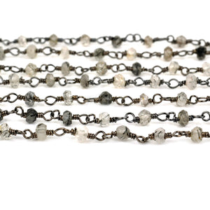 Rutilated Faceted Bead Rosary Chain 3-3.5mm Oxidized Bead Rosary 5FT