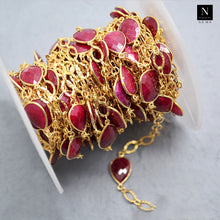 Load image into Gallery viewer, Ruby 10-15mm Mix Faceted Shape Gold Plated Bezel Continuous Connector Chain
