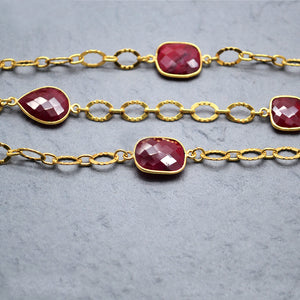 Ruby 10-15mm Mix Faceted Shape Gold Plated Bezel Continuous Connector Chain