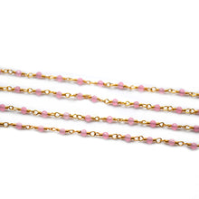 Load image into Gallery viewer, 5ft Rose Chalcedony 2-2.5mm Gold Wire Wrapped Beads Rosary | Gemstone Rosary Chain | Wholesale Chain Faceted Crystal

